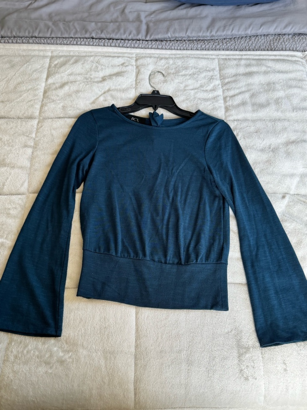 BCX Teal-Blue Long Sleeve Waistband Top